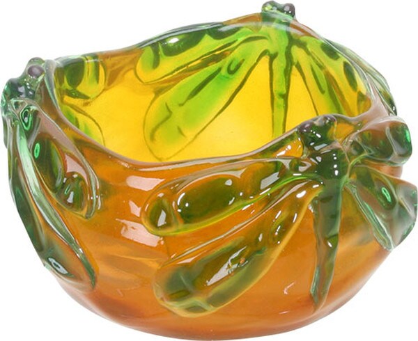 Damselfly Sculptural Bowl Yellow and Green Coloring Decorative Art